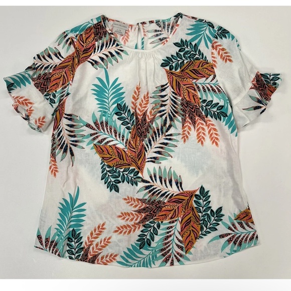 Van Heusen Women's Floral Blouse - Orange, Teal, Black on White - Picture 2 of 12